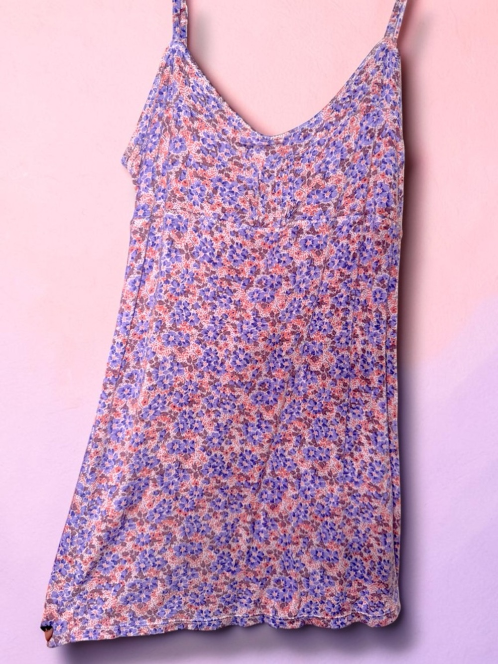 Free People-Vintage Y2K Pink & Purple Floral Bodycon Spaghetti Strap-Size S - Picture 2 of 5